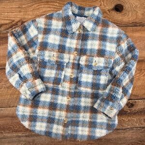Zara Kids Blue and Brown Plaid Sherpa Jacket